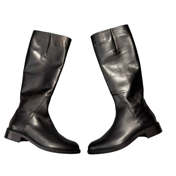 Aquatalia Size 7 Italian Leather Tall Riding Boots In Black Side Zip Equestrian - Picture 8 of 15